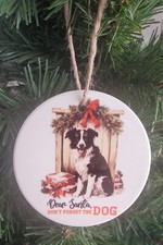 Border Collie Dog Christmas Country Round Ceramic Christmas Ornament