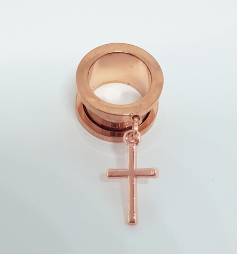 Stahlschraube hängen Ohrstecker Kreuz Roségold Ohrringe Gothic Anhänger Stärke Tunnel - Bild 9 von 9