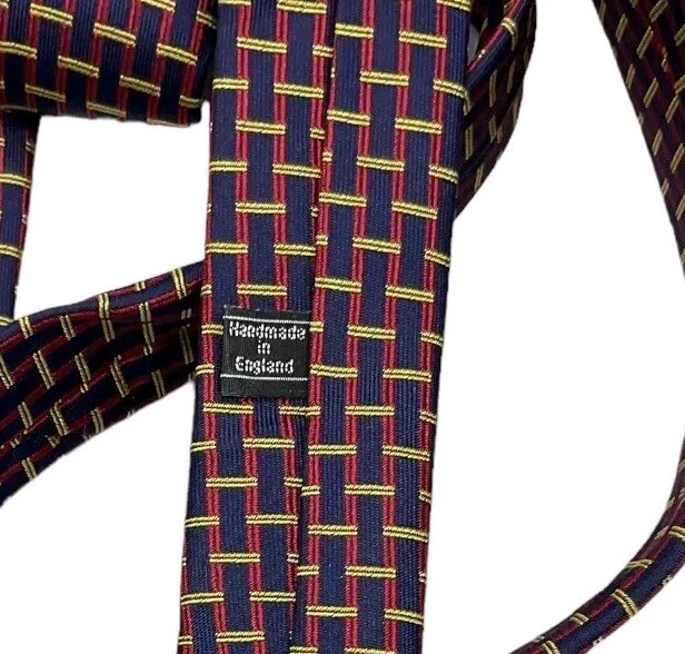 Corbata para hombre THOMAS PINK 100 % seda LUJO azul marino rojo amarillo geométrica con:3,6" usada en excelente estado Foto 3 de 4