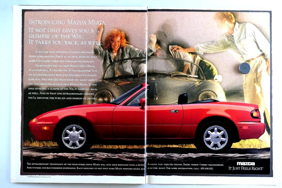 Mazda Miata 1990 convertible rojo vintage anuncio impreso original 2 páginas Foto 2 de 4