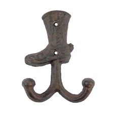 Cast Iron Western Boot Double Wall Hook Key Towel Coat Hanger Rustic Brown 4.75"