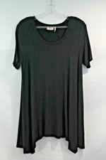 Lori Goldstein LOGO Swing Dress Womens S Black Round Neck Handkerchief Hem