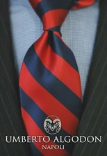 Umberto Algodon by Lord R Colton Navy & Red College Stripe Silk Necktie New
