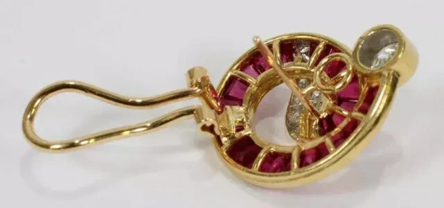 2Ct Lab Created Pink Ruby Women Omega Back Stud Earrings 14K Yellow Gold Plated - Image 4 of 4