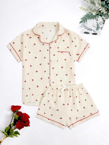 Womens 2 Piece Pajama Set Button Down Shirt and Lounge Shorts Soft Sleepwear PJs - Picture 11 of 84
