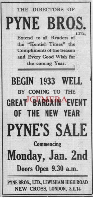 Pyne Bros Ltd. New Cross SE14, Drapers, Januar Sale ADVERT 1932 Print Ad 698/40