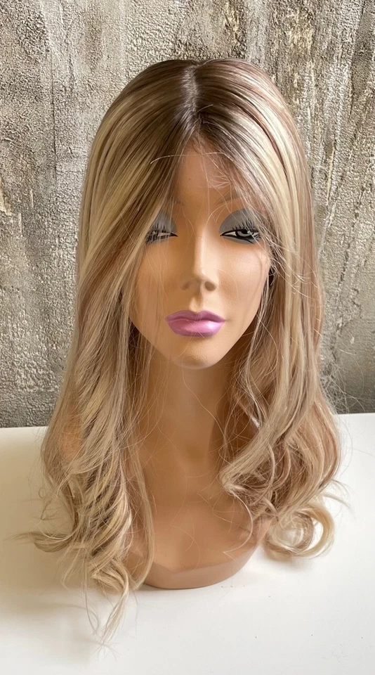 NEW YAFFA WIGS 100% EUROPEAN P. HUMAN HAIR BLONDE WIG ROOTED R7/10/24 LACE FRONT - Image 4 of 4