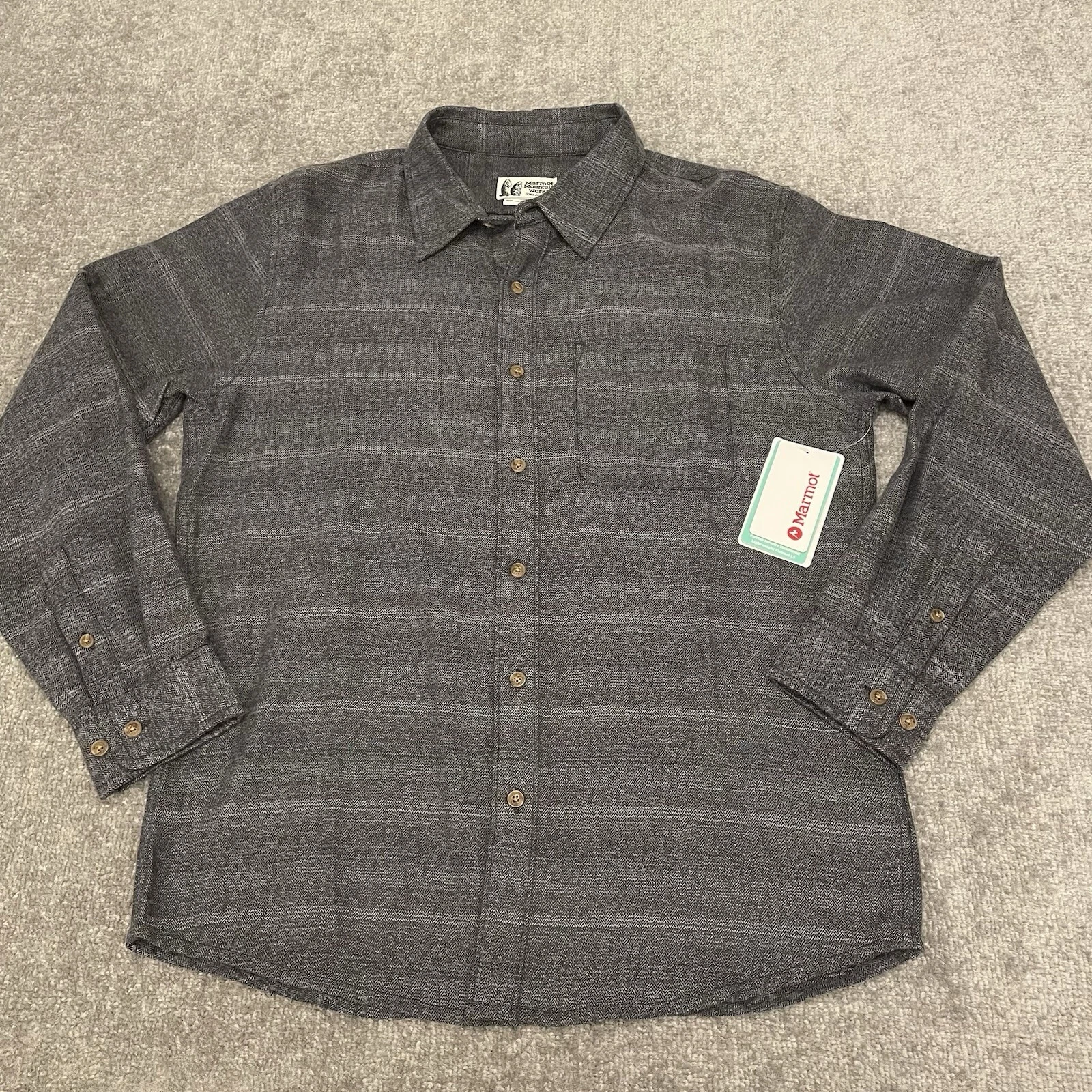 Marmot Shirt Mens Medium Gray Fairfax Heathered Lightweight Flannel Button Up