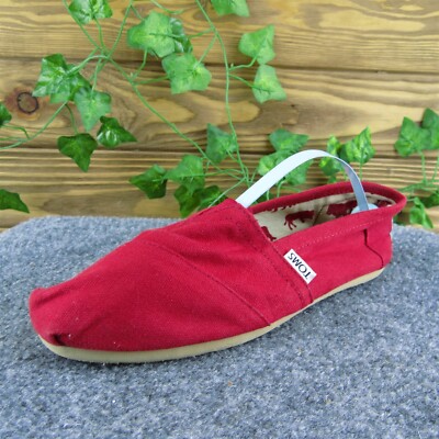 TOMS Women Flat Shoes Red Fabric Slip On Size Medium