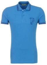 Vèrsace Jeans Men Light Blue Polo Shirt Vintage Embroidered Size Large