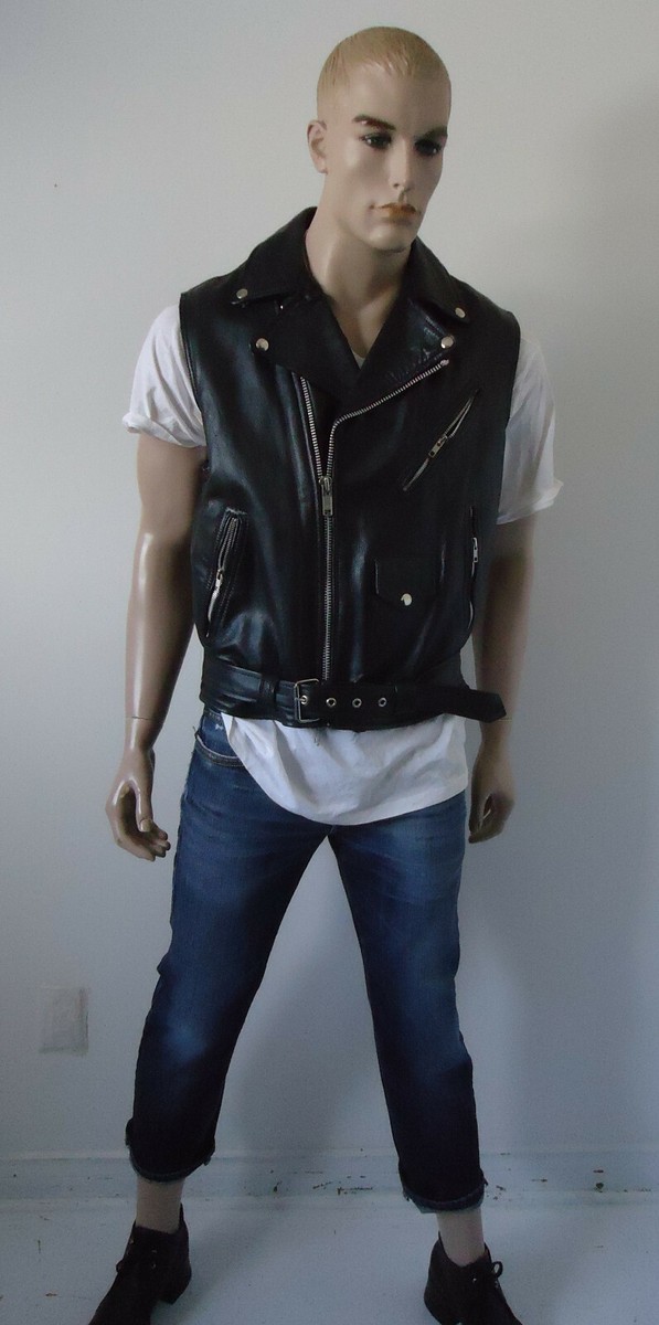 VTG 90s LEATHER BIKER rocker VEST JACKET METAL ZIPS RIPPLES VTG 90s LEATHER BIKER rocker VEST JACKET METAL ZIPS RIPPLES