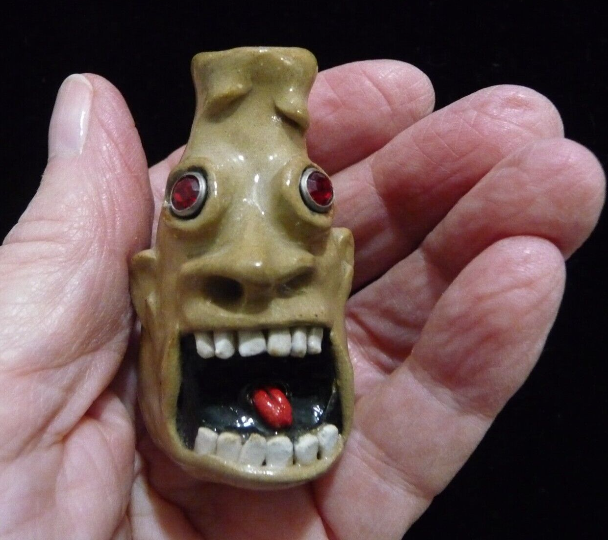 STACY LAMBERT MINI FACE JUG - Jeweled Eyes! Seagrove, NC