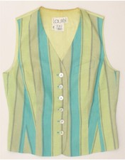 Laurel Womens Waistcoat It 38 Xs Green Striped Linen Ao13