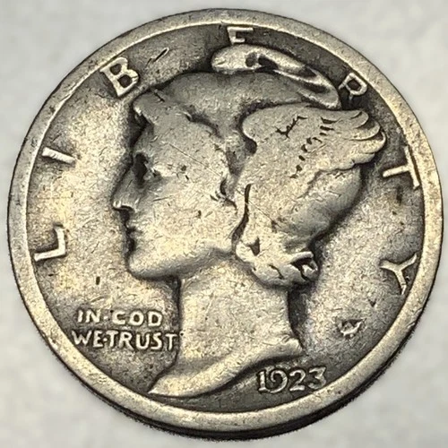 1923-P Mercury Dime 10c Good Circulated Condition 90% Silver US Coin - 3244