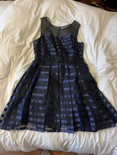 Navy Silk Halston Heritage Panelled Cocktail Dress Size UK18