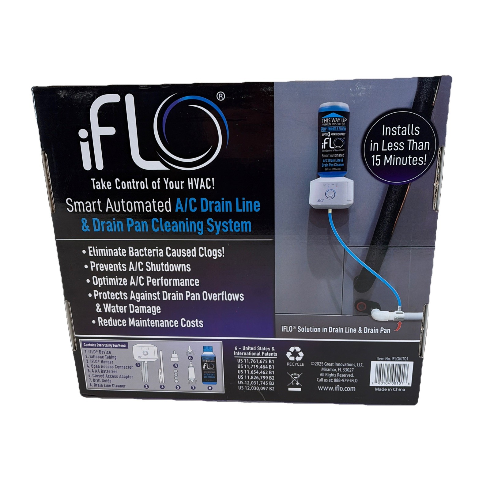 iFLO Smart Automated A/C Drain Line Cleaning System IFLOKIT01 15 Minute Install