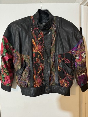Vintage Pelle Colorful Print Leather Jacket
