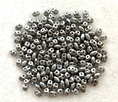 CZECH SUPERDUO 2 HOLE GLASS BEADS IN SILVER FULL LABRADOR APPROX. 12.5 GRAMS