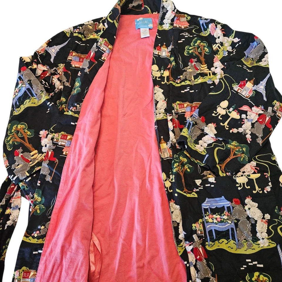 Nick Nora Sleepwear Paris French Poodle Printed Kimono Robe Size Small / Medium - Image 3 of 4