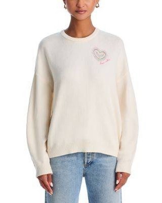 AQUA x Kerri Rosenthal Crewneck Thread Heart Embroidery Sweater Women's L Ivory