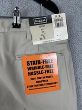 Haggar Pants Mens 38x32 Khaki Classic Fit Pleated Stain-Free Wrinkle-Free Chino