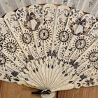 19th C Antique Ladies Hand Fan Silver  & Gold Inlay Amazing Pierced Work Bone