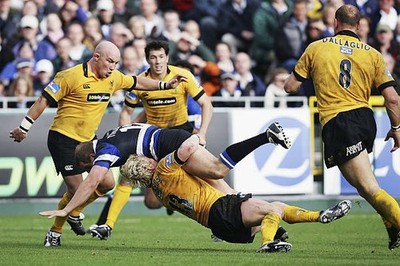 Peter Richards of London Wasps tackled Mike Tindall of Bath at the- Old Photo