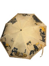 Vintage Amazing Cat Umbrella, Wooden Cat Handle Push Button Open SEE PHOTOS