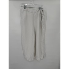 Halston Women XL Off White Linen Blend Wide Leg Cropped Pants High Rise Elastic