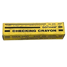 Vtg 12 Stick 6" Tall Gotham Checking Black Crayon No 231 Binney & Smith