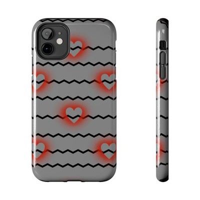Red Heart Pattern Tough Phone Case | Gray Zigzag Stripe
