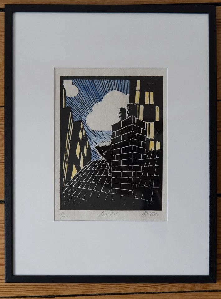 Linolschnitt Serie "Tiere in Hamburg" Original Handkoloriert 2016 Druck-Grafik - Bild 3 von 4