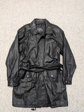 1990s vintage TRENCH COAT black leather M dus...