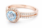 GENUINE 1.12 Cts AQUAMARINE & WHITE SAPPHIRE RING 14K ROSE GOLD PLATED (.925) — photo 2