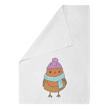 Image of 'Colourful Christmas Robin' Cotton Tea Towel / Dish Cloth (TW057681)