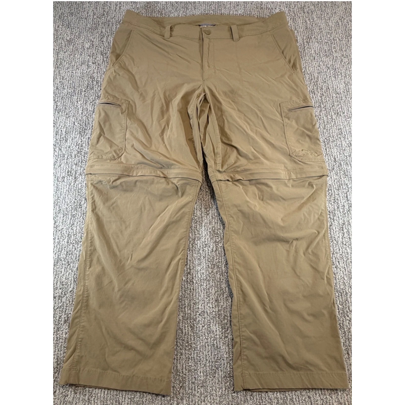 LL Bean Convertible Cargo Pants Mens 40x29 Tan Khaki Water Resistant 506423