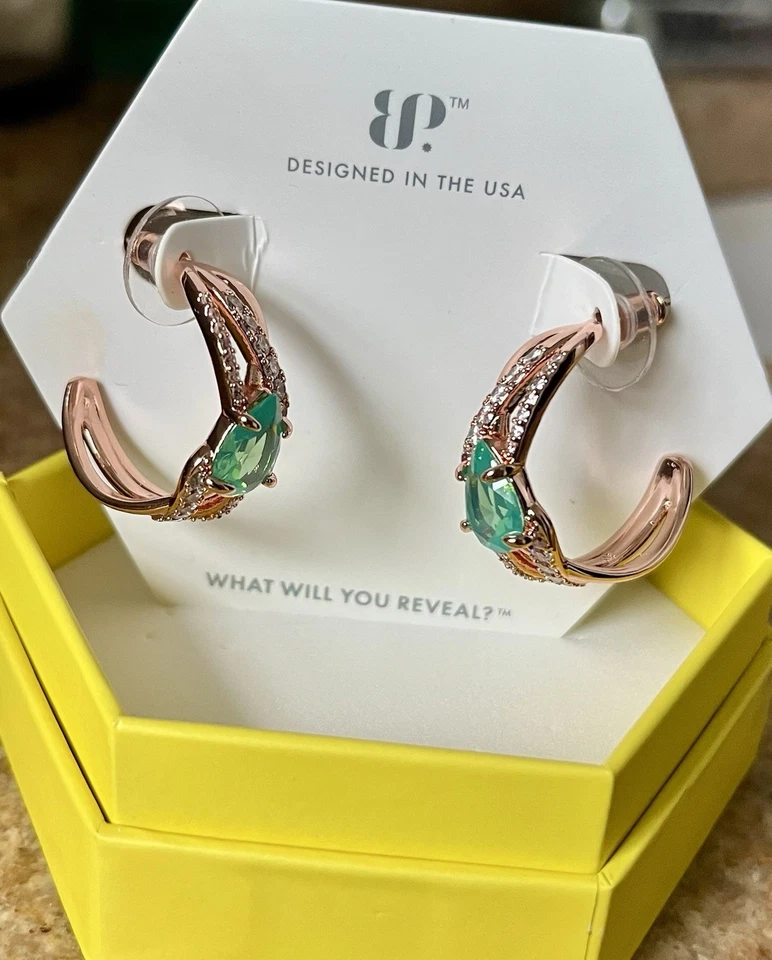 Pendientes de aro Bomb Party - That’s A Wrap RBP8334 - LC espinela como nuevos enchapado RG Foto 3 de 4