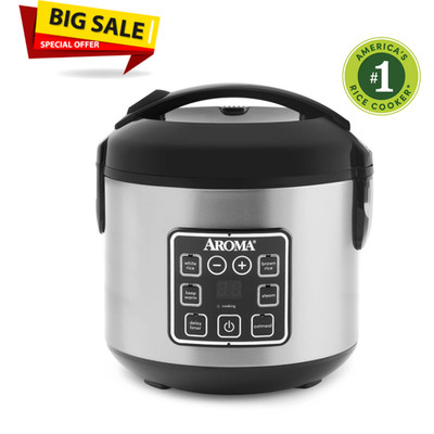 Aroma 8 Cup Cooked Rice Cooker Grain Cooker Steamer Ceramic Coating Pot
