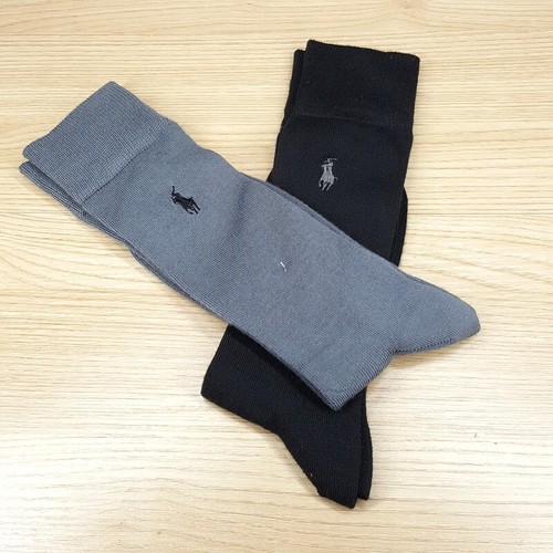 POLO RALPH LAUREN Crew Dress Socks Mens 10-13 Black Gray Supersoft Super Soft