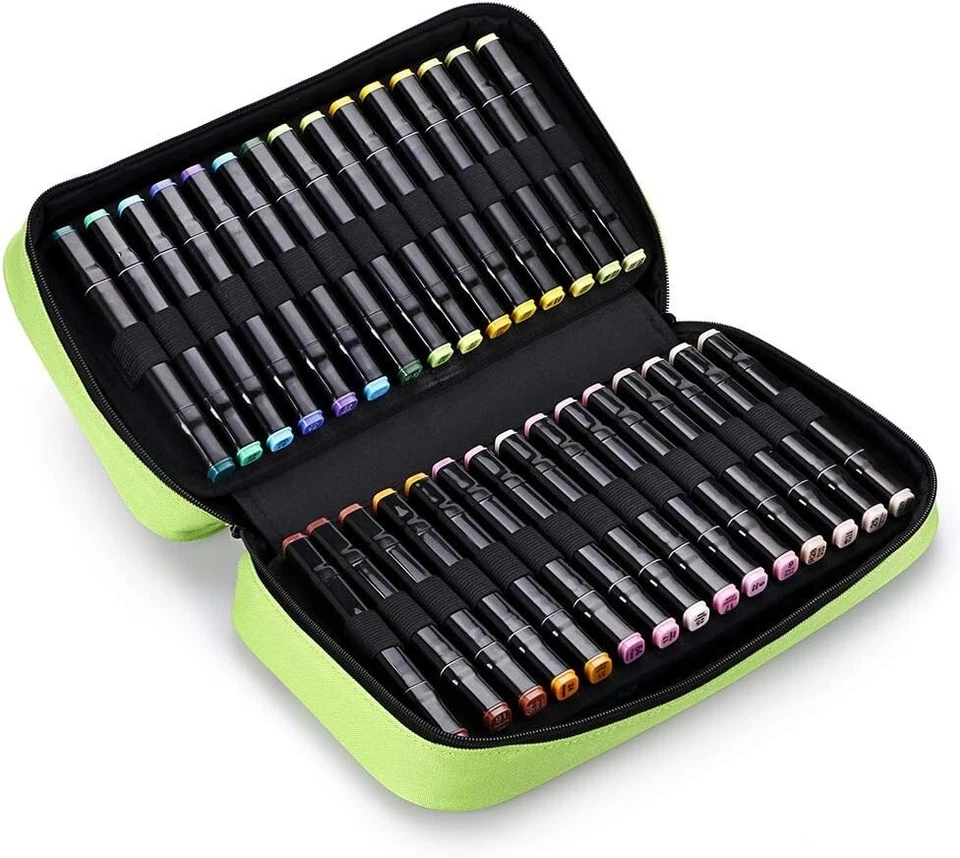 Estuche de transporte para marcadores de 60 ranuras - Organizador de lápiz labial de lona premium en verde Foto 3 de 4