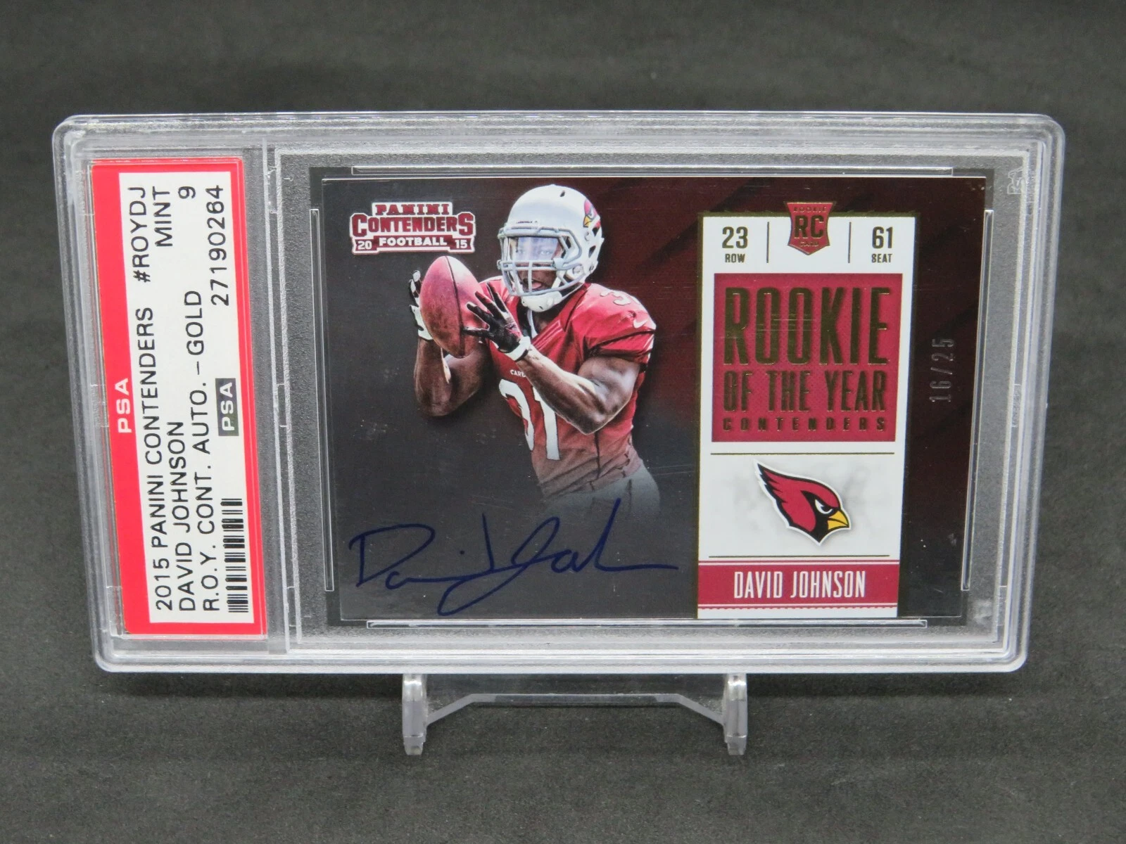David Johnson Panini Contenders Rookie of the Year Contenders Autographs #ROYDJ Gold