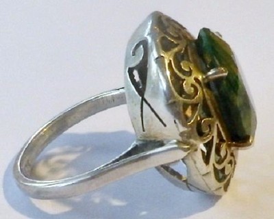 Bague Vintage En Argent 925 Avec émeraude Naturelle Verte à Facettes – Taille 55 – Occasion En état Parfait