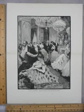 Rare Antique Orig VTG Ball At The Elysee Florian Girandin Illustration Art Print