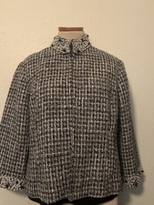 CHICOS CHIC PEARL JACQUELINE JACKET, IN BLACK WHITE TWEED N PEARLS SZ 2 NWT