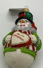 Old World Our 1st Christmas Merck Family Snowman Ornament w/ Box 2001