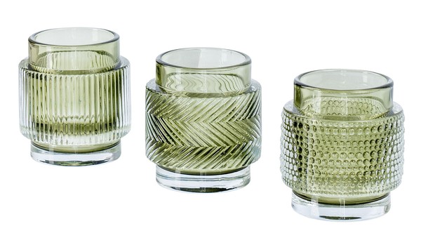 3Er Set Teelichthalter Glas GrüN H8Cm Kerzenhalter Vintage Retro Tischdeko Deko-image
