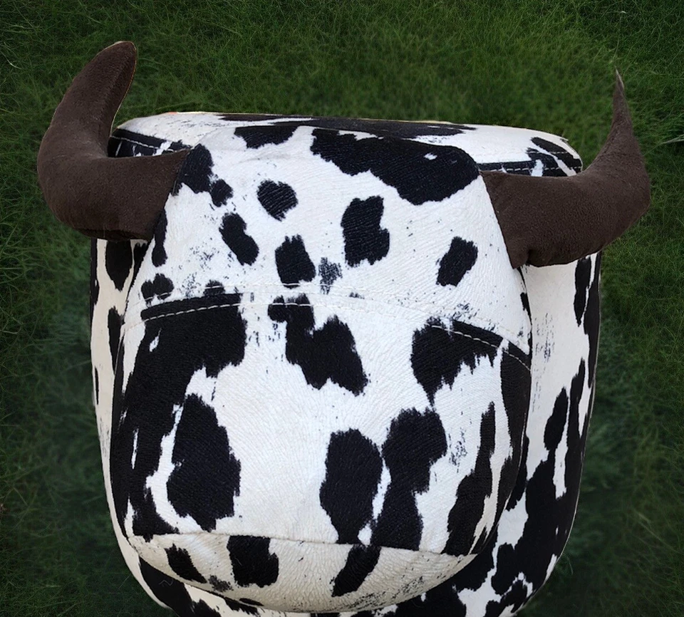 Taburete de vaca de cuerno largo otomana para niños Decoración del hogar 17" de altura Blanco Negro Foto 3 de 4