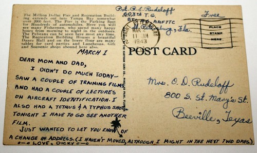 Million Dollar Pier St Petersburg Florida Posted 1943 Used Postcard CA2 - Picture 3 of 3