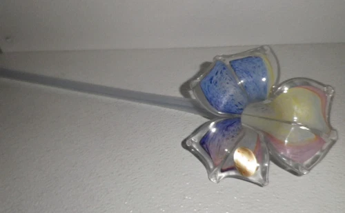 Murano Art Glass Sculpture Flower Large Vintage HandBlown Blue Pink 19"