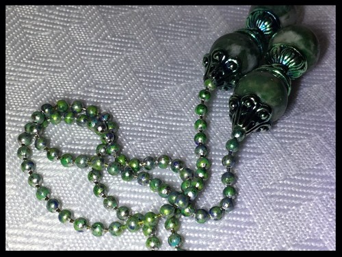 Handcrafted Qinghai Jade Semi Precious Gemstone Sea Green Theme Ceiling Fan Pull - Picture 5 of 6